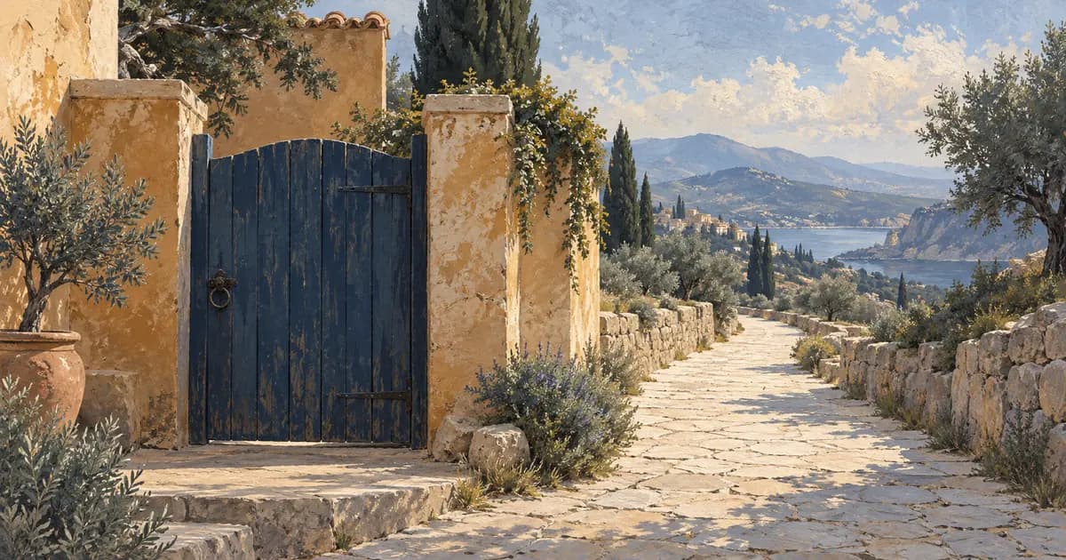A closed courtyard gate sits beside an independent open road.